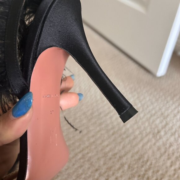 Amina Muaddi ADWOA FEATHER SLING BACK SATIN SANDAL (sz 37) - Picture 7 of 12